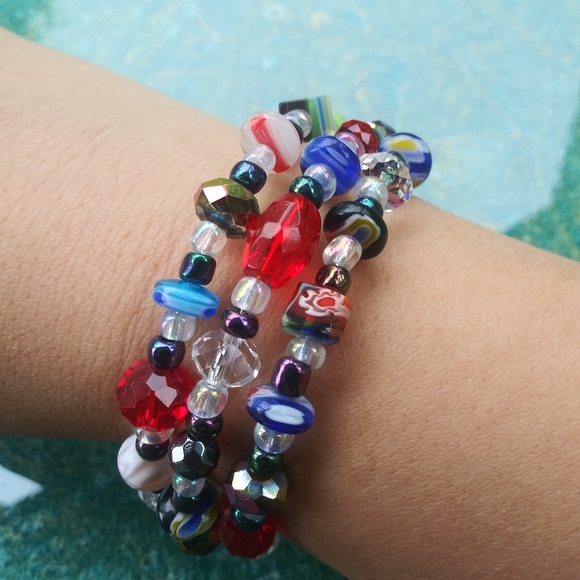Christmas Candy Millefiori Glass Beaded Bracelet Gemstone Handmade - Picture 6 of 17